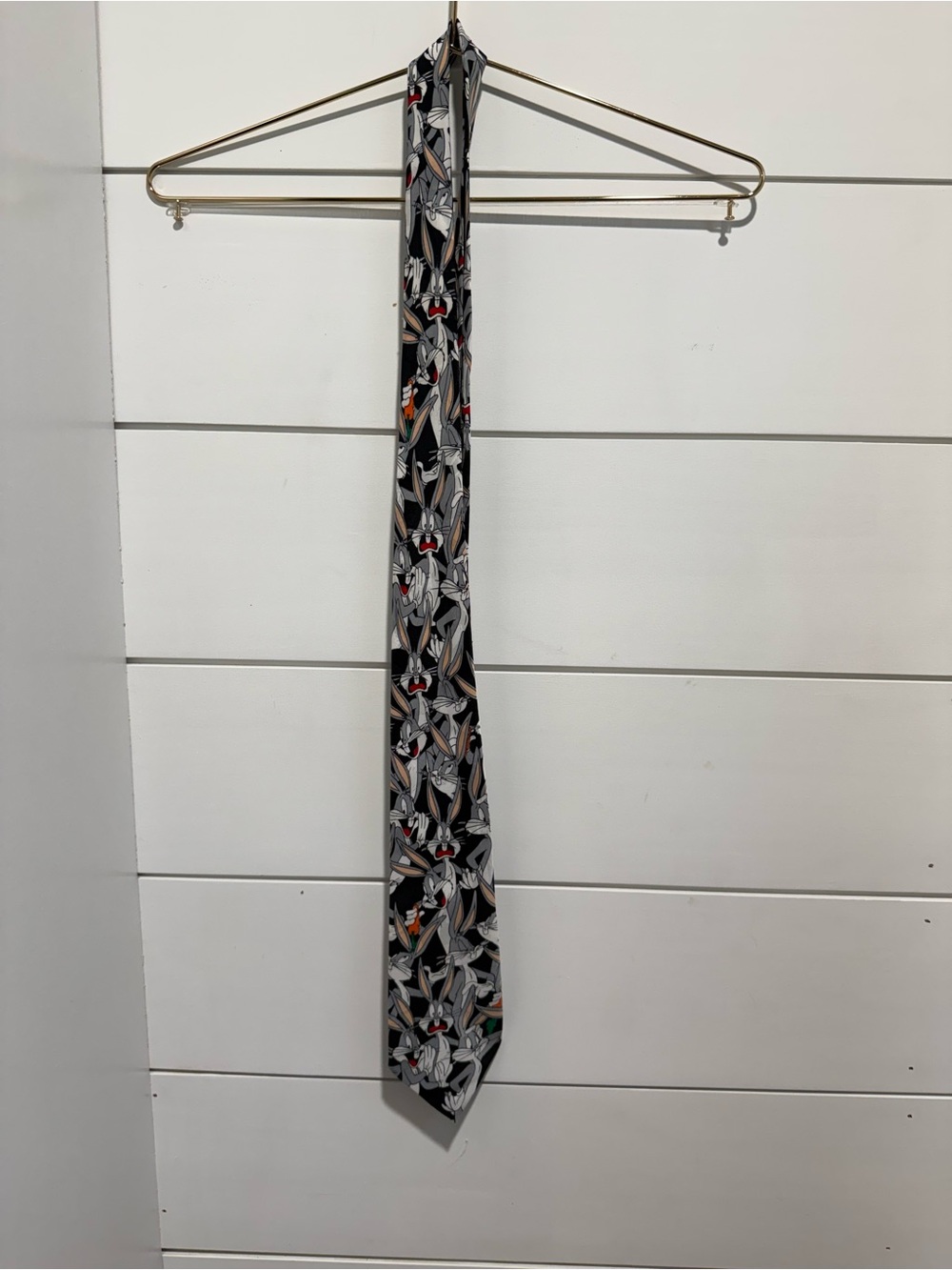 Warner Bros. Black Tie with Gray & Cream Cartoon Pattern